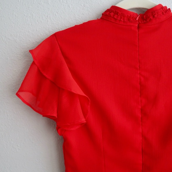 Saints + Secrets Red Ruffle Mini Dress High Neck Flutter Sleeve - Picture 10 of 16